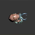 Character And Creature 3D Model With Red Striped Shell Blue Tentacles Rocky Base Water Splash