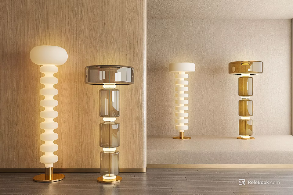 Modern Stylish Floor Lamps With Glass Cylinder And Gold Base For Living Room Decor 3d model 