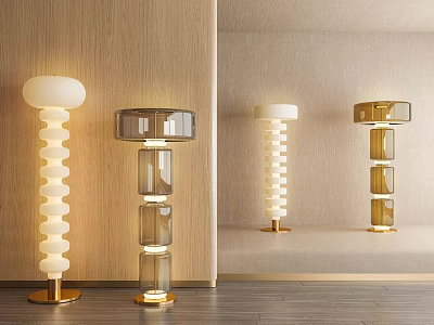 Modern Stylish Floor Lamps With Glass Cylinder And Gold Base For Living Room Decor 3d model