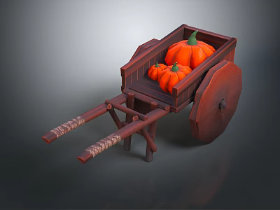 Wooden Cart Filled With Vibrant Orange Pumpkins For Autumn Decoration 3d model
