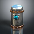 Silver Metal Decorative Cylinder With Brown Riveted Band And Blue Gemstone