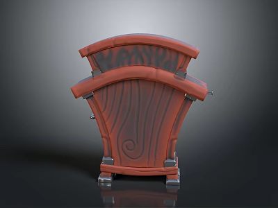 Red Wooden Storage Cabinet With Curved Top Wood Grain Detail And Metal Brackets 3d model