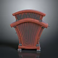 Red Wooden Storage Cabinet With Curved Top Wood Grain Detail And Metal Brackets