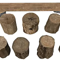 Natural Log Tree Stump Stools with Rustic Wooden Texture and Round Design 3d model