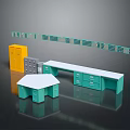 Modern Office Furniture Collection With Yellow Gray Green Cabinets And White Desk