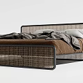 Modern Double Bed Featuring Woven Frame Brown Bedding And White Pillows 3d model