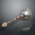 Medieval Flail Weapon With Metal Spiked Sphere Chain Wooden Handle And Skull Decoration