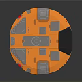 Orange Circular Spacecraft Design For Cosmic Exploration Featuring Gray Panels And Modules 3d model
