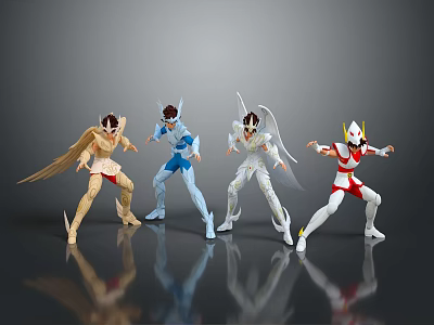 Four Dynamic Game And Movie Characters With Winged Armor In Stylish Action Poses 3d model