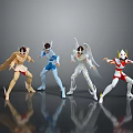 Four Dynamic Game And Movie Characters With Winged Armor In Stylish Action Poses