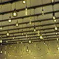 Multiple Hanging Pendant Lights With Vintage Bulbs Creating Warm Interior Glow