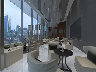 Modern Sales Office Interior With Spacious Layout Large Windows And City Skyline View 3d model