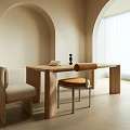 Wooden Dining Table Set With Chairs In Beige Room Arch Design And Natural Light