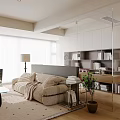 Modern Living Room Interior With Beige Sofa Black Chair Glass Coffee Table And White Bookshelves