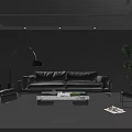 Modern Black Office Interior With Large Windows Marble Coffee Table And Plants