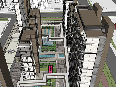 Modern High Rise Residential Area With Courtyard Green Space And Urban Landscape Design 3d model