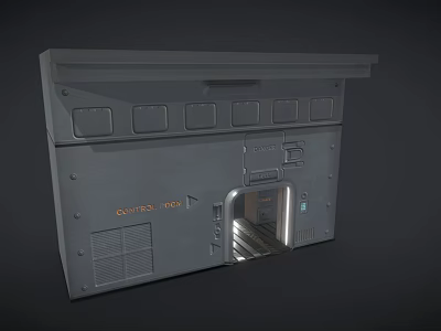 Gray Metal Entrance Gate For Industrial Control Room With Control Panel And Vents 3d model