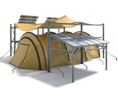 Outdoor Canopy Structure With Solar Panels And Metal Frame Supporting Tent 3d model