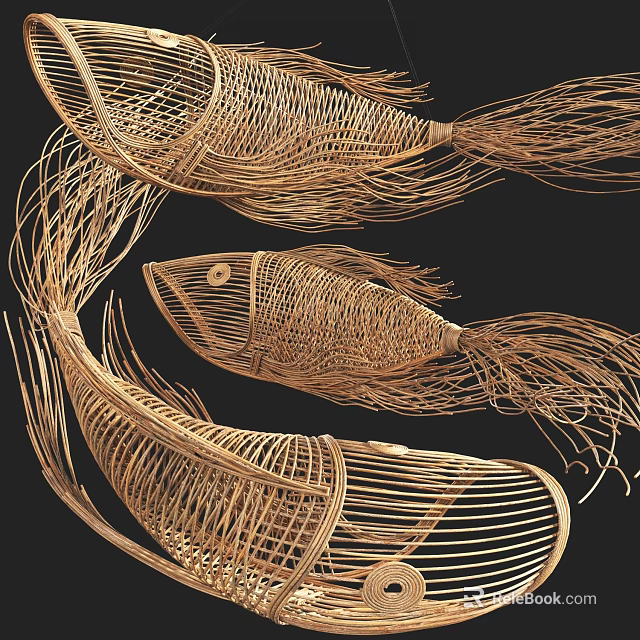 Fish Shaped Woven Ornaments For Decoration 3d model 