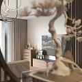 Modern Living Dining Room Interior With Wooden Coffee Table TV Cabinet Natural Light And Plants