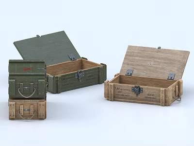 Open Green And Wooden Storage Crates With Stacked Design And Metal Latches 3d model