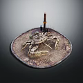 Crab and Fisherman's Knife on Round Platter with Dirt and Grass