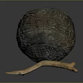 Artistic Stone Sphere Sculpture With Wooden Branch Handle And Textured Surface