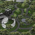 Waterfront Landscape Design Featuring Circular Paths Trees Bridge Round Plaza And Green Spaces