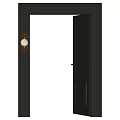 Open Black Door With Matching Frame And Round White Lampshade Wall Light