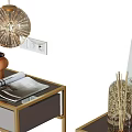 Modern Bedside Tables With Gold Metal Frame Drawer And Decorative Items Including Lamp Stuffed Toy
