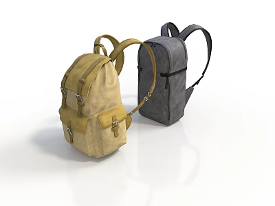 Stylish Yellow and Gray Backpacks for Daily Use with Adjustable Straps and Pockets 3d model