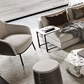 Modern Living Room Sofa and Coffee Table Set with Armchairs Ottoman Stools and Area Rug