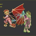 Game Movie Pink Dragon Characters With Red Wings And Mechanical Elements
