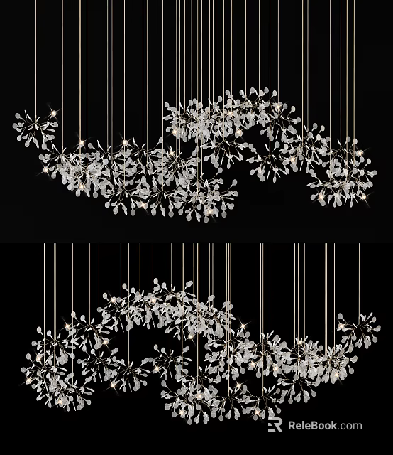 Elegant Modern Crystal Chandelier with Hanging Multiple Crystal Flower Elements for Interior Lighting 3d model 