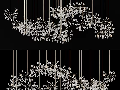 Elegant Modern Crystal Chandelier with Hanging Multiple Crystal Flower Elements for Interior Lighting 3d model