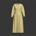 Yellow V Neck Long Sleeved Pleated Maxi Dress With Flowy Skirt Details