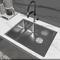 Stainless Steel Double Bowl Kitchen Sink with Marble Countertop and Modern Faucet
