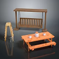 Wooden Outdoor Living Furniture Set With Swing Table Bench Ladder And Containers