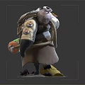 Armored Mythical Creature With Glowing Eyes Green Container Backpack And Yellow Liquid Base