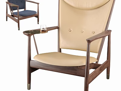 Beige And Navy Blue Accent Chairs With Leather Upholstery Wooden Frame And Side Tray 3d model