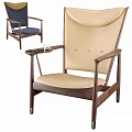 Beige And Navy Blue Accent Chairs With Leather Upholstery Wooden Frame And Side Tray
