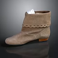 Brown Suede Ankle Boots With Scalloped Trim And Wooden Sole White Tag Inside