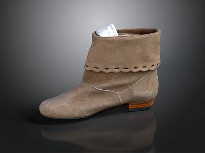 Brown Suede Ankle Boots With Scalloped Trim And Wooden Sole White Tag Inside 3d model
