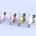 Colorful Modern Scooters Purple Red Yellow And White Stylish Urban Commuting Vehicles