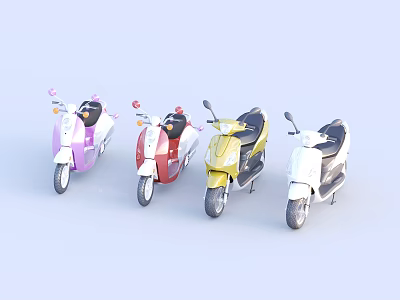 Colorful Modern Scooters Purple Red Yellow And White Stylish Urban Commuting Vehicles 3d model