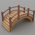 Wooden Arched Bridge with Traditional Railings and Natural Wood Planks for Garden Landscape