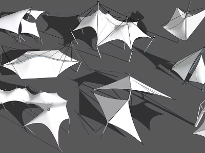 Modern Tensile Membrane Structures With Geometric Shapes And Light Shadow Effects 3d model