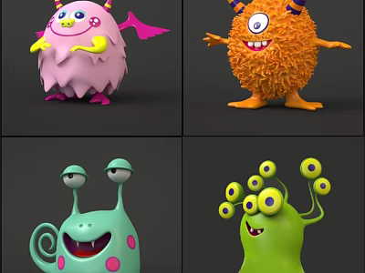 Cute Colorful Monster Plush Toys With Wings Fluffy Texture Snail Shell And Multiple Eyes 3d model