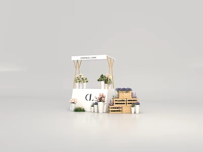Garden Fair Decorative Display Stand With Flowers Plants And Wooden Shelves 3d model