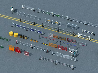 Various Types Of Safety Fences With Different Designs For Road And Construction 3d model